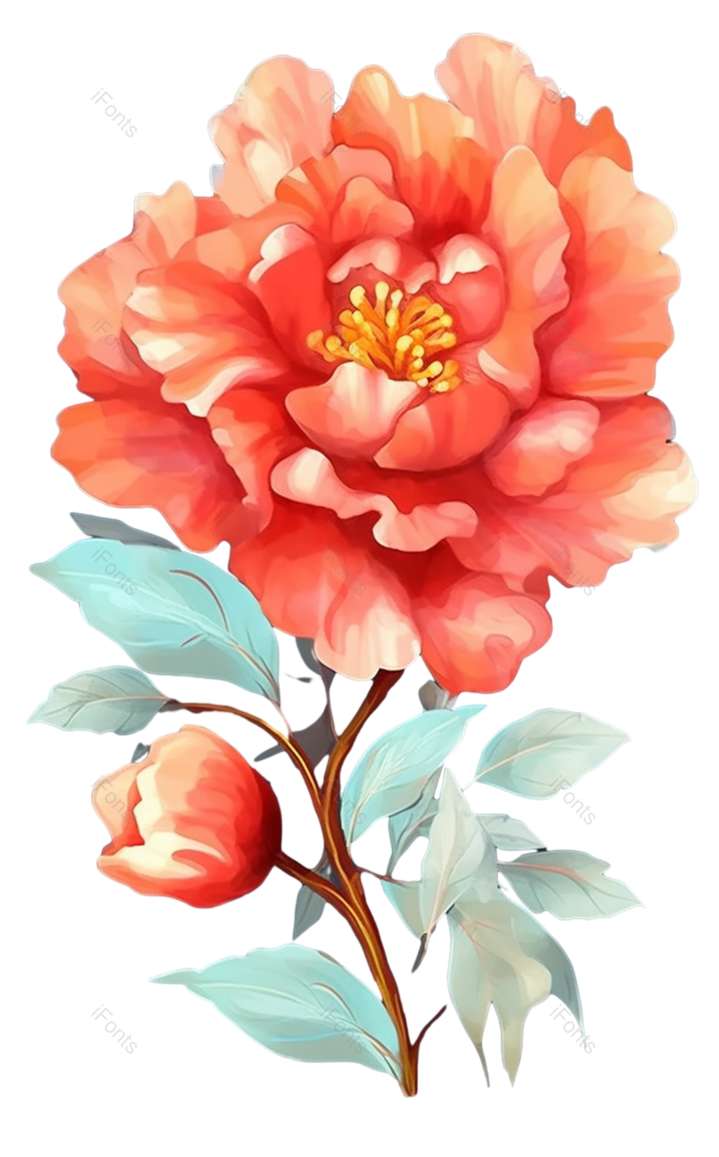 叶子图片,清新元素,红色的花PNG,牡丹免抠素材